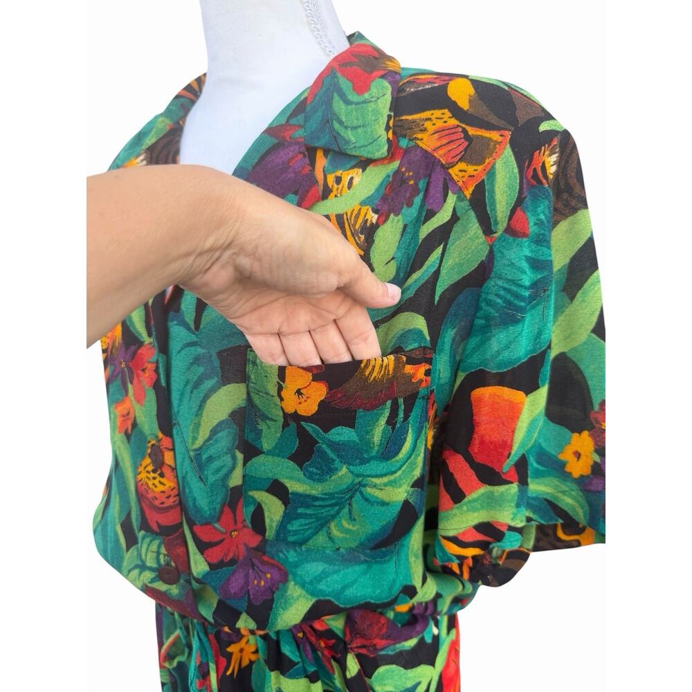 Vintage 90s Carol Little 3 Piece Tropical Rayon Set Top Skirt Pants USA Size 10 - Picture 4 of 16